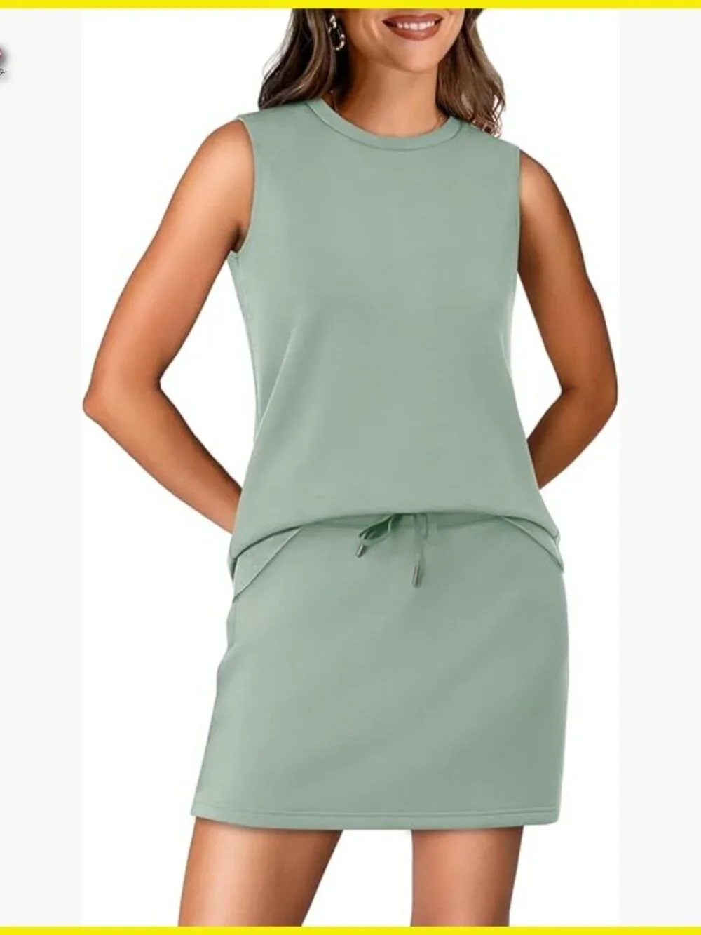 Tennis Skirt Set Sleeveless Crewneck Top Built-In Shorts Sporty Lounge Wear